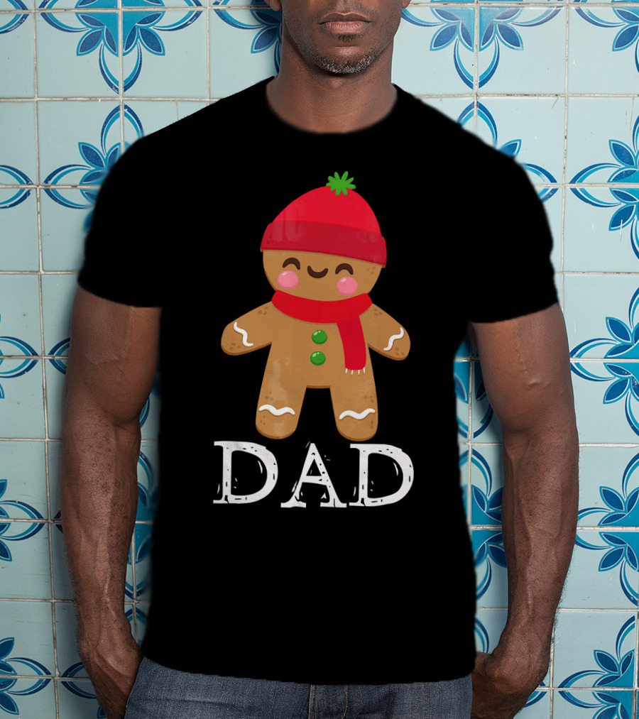 Gingerbread Dad Christmas Matching Pajama Festive Holiday Red Hat Scarf T-Shirt