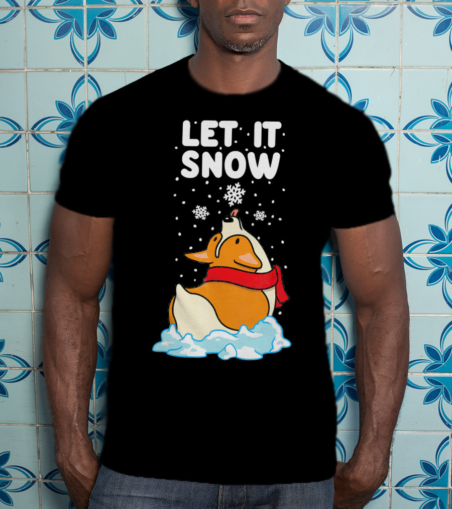 Let It Snow Corgi With Red Scarf In Snowfall T-Shirt