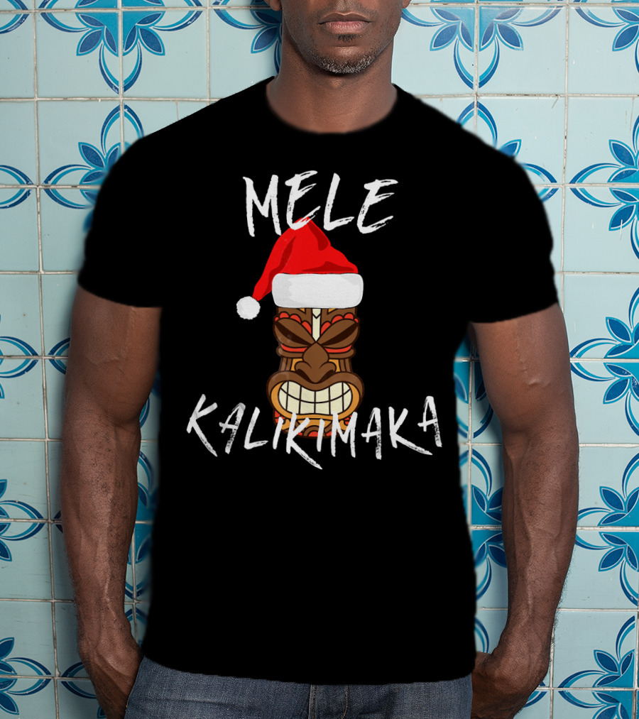 Mele Kalikimaka Tiki Santa Hat Merry Christmas Haw T-Shirt