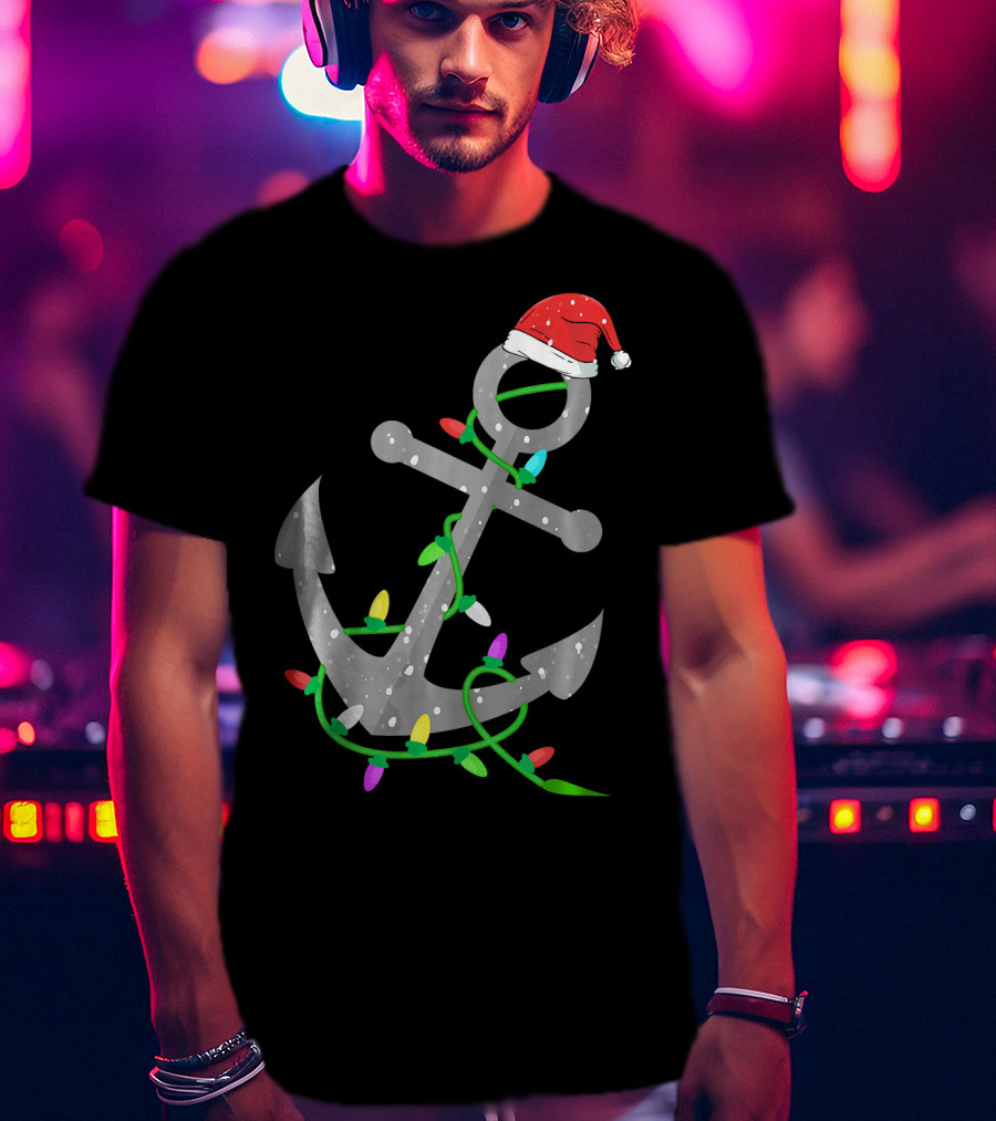 Merry Captain Santa Anchor With Christmas Lights T-Shirt