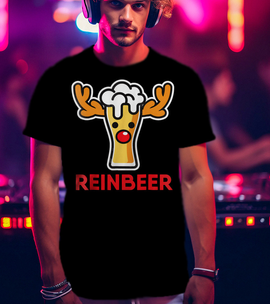 Rein Beer Reindeer With Antlers And Foamy Beer Head T-Shirt