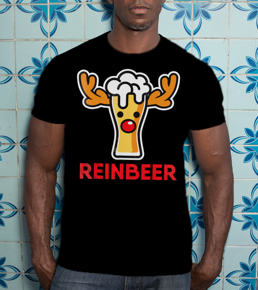 Rein Beer Reindeer With Antlers And Foamy Beer Head T-Shirt
