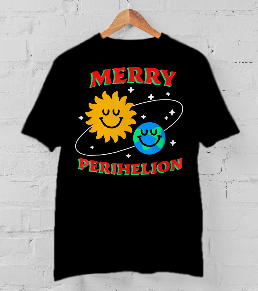 Merry Perihelion Sun Earth Smiling Orbit T-Shirt