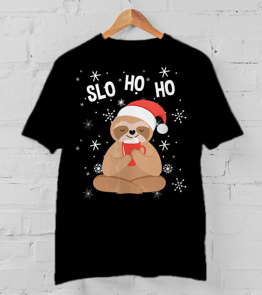 Slo Ho Ho Merry Slothmas Christmas Sloth Santa Hat T-Shirt
