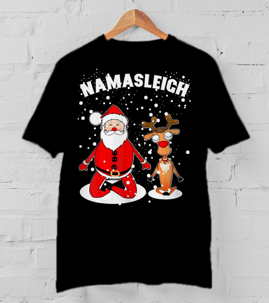 NamaSleigh Funny Christmas Yoga Santa And Reindeer Meditation T-Shirt