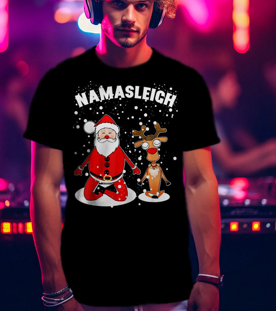 NamaSleigh Funny Christmas Yoga Santa And Reindeer Meditation T-Shirt