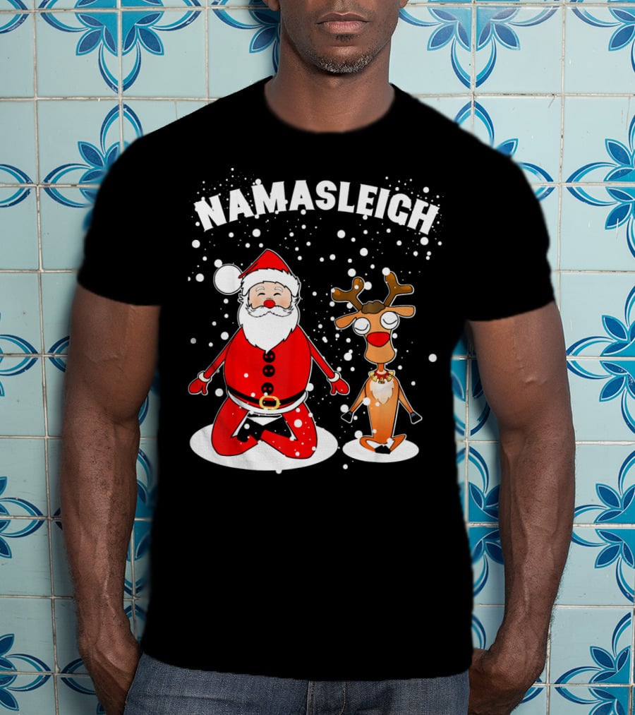 NamaSleigh Funny Christmas Yoga Santa And Reindeer Meditation T-Shirt