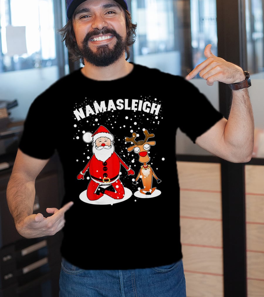 NamaSleigh Funny Christmas Yoga Santa And Reindeer Meditation T-Shirt