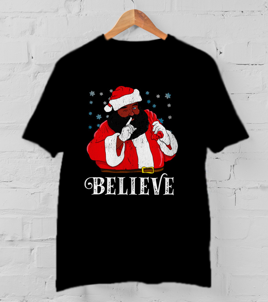 Believe Santa African Christmas Snowflakes T-Shirt