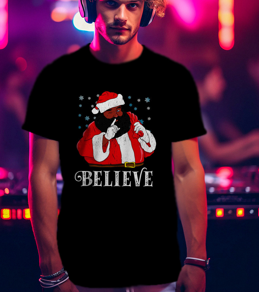 Believe Santa African Christmas Snowflakes T-Shirt