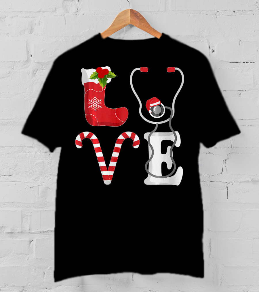 Christmas Nurse Love Santa Stethoscope T-Shirt