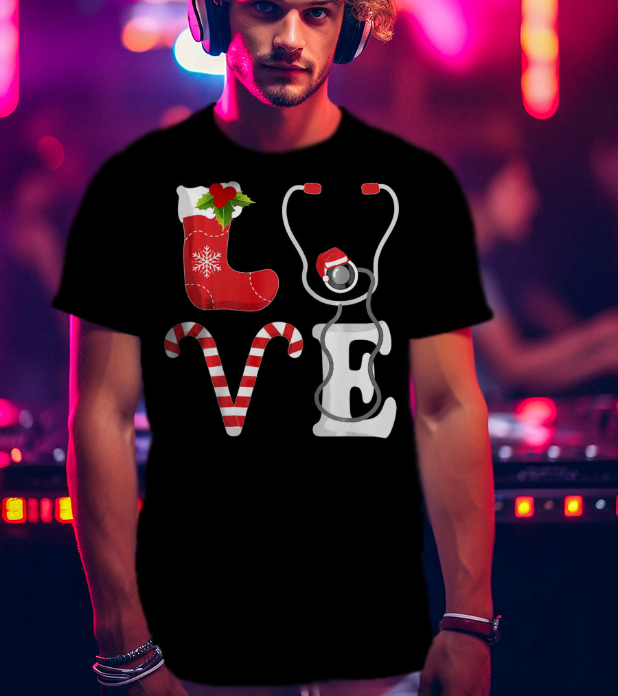 Christmas Nurse Love Santa Stethoscope T-Shirt