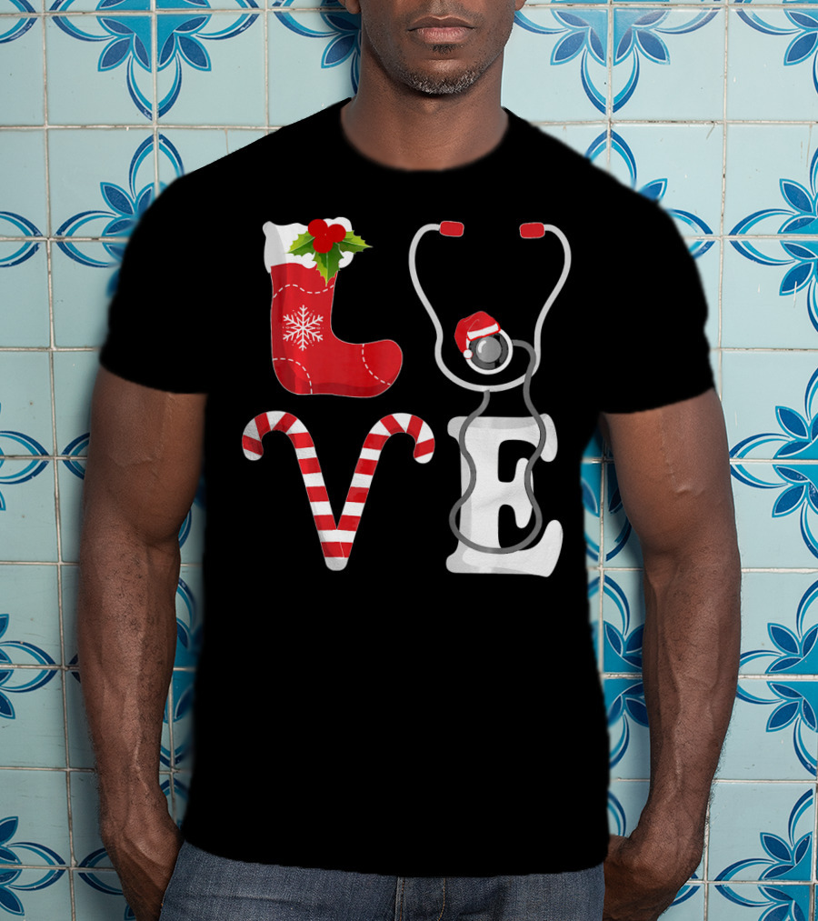 Christmas Nurse Love Santa Stethoscope T-Shirt