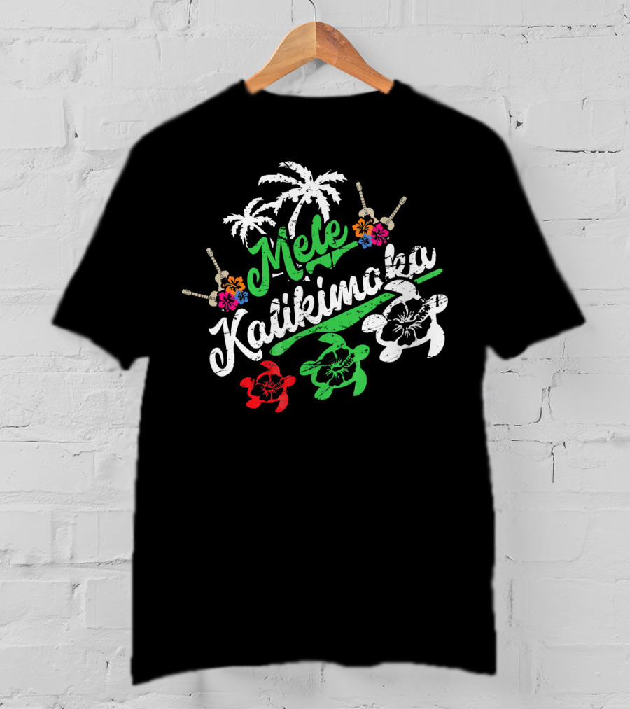 Mele Kalikimaka Hawaiian Turtles Palm Trees Flowers T-Shirt