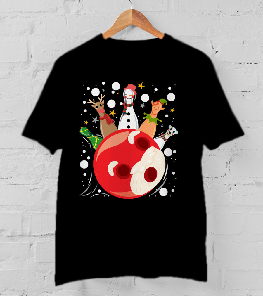 Bowling Pin Christmas Snowman Reindeer Elf Funny Bowler T-Shirt