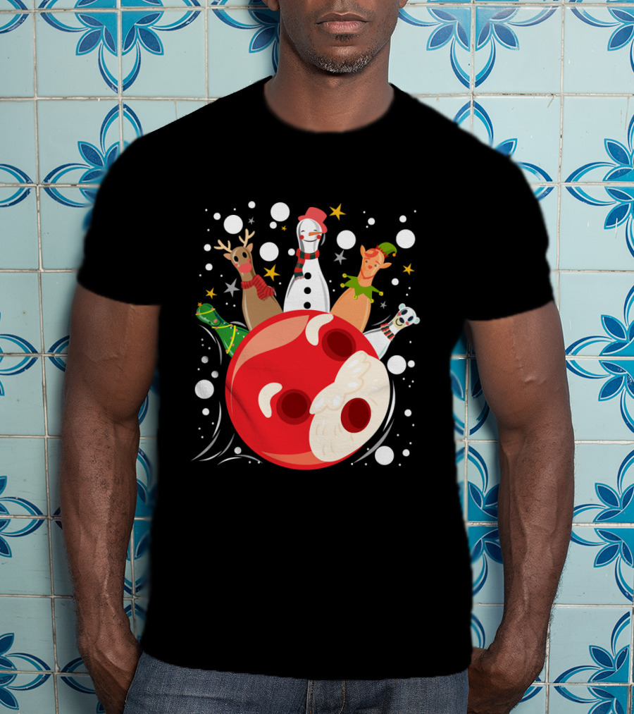 Bowling Pin Christmas Snowman Reindeer Elf Funny Bowler T-Shirt