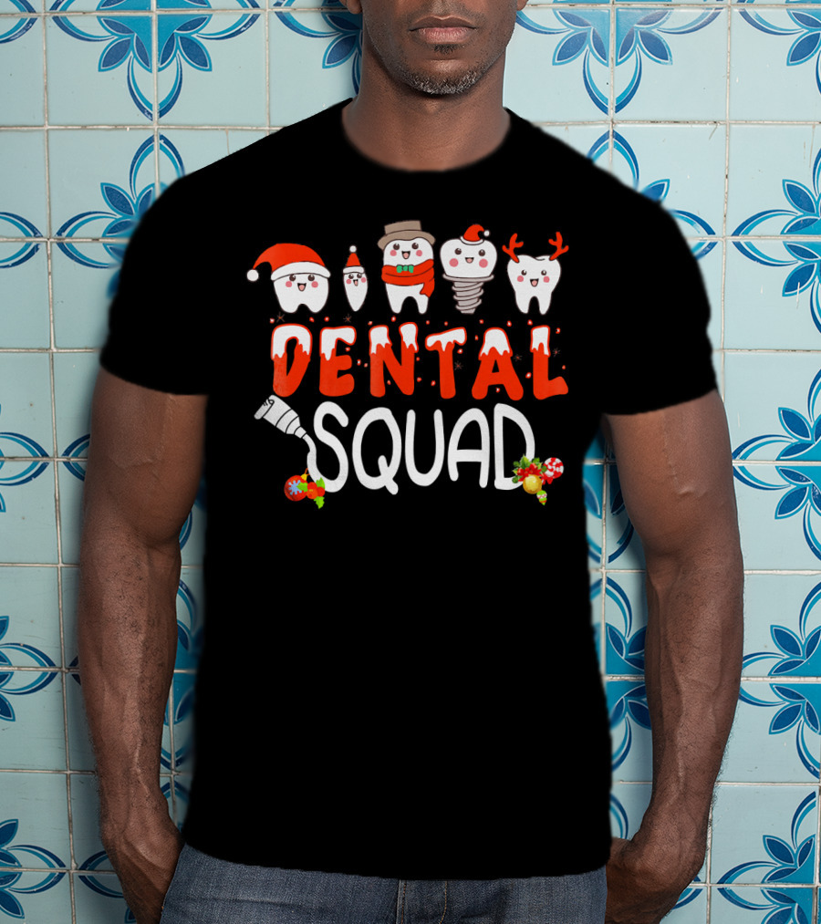 Dental Squad Tooth Christmas Santa Reindeer Festive Dent T-Shirt