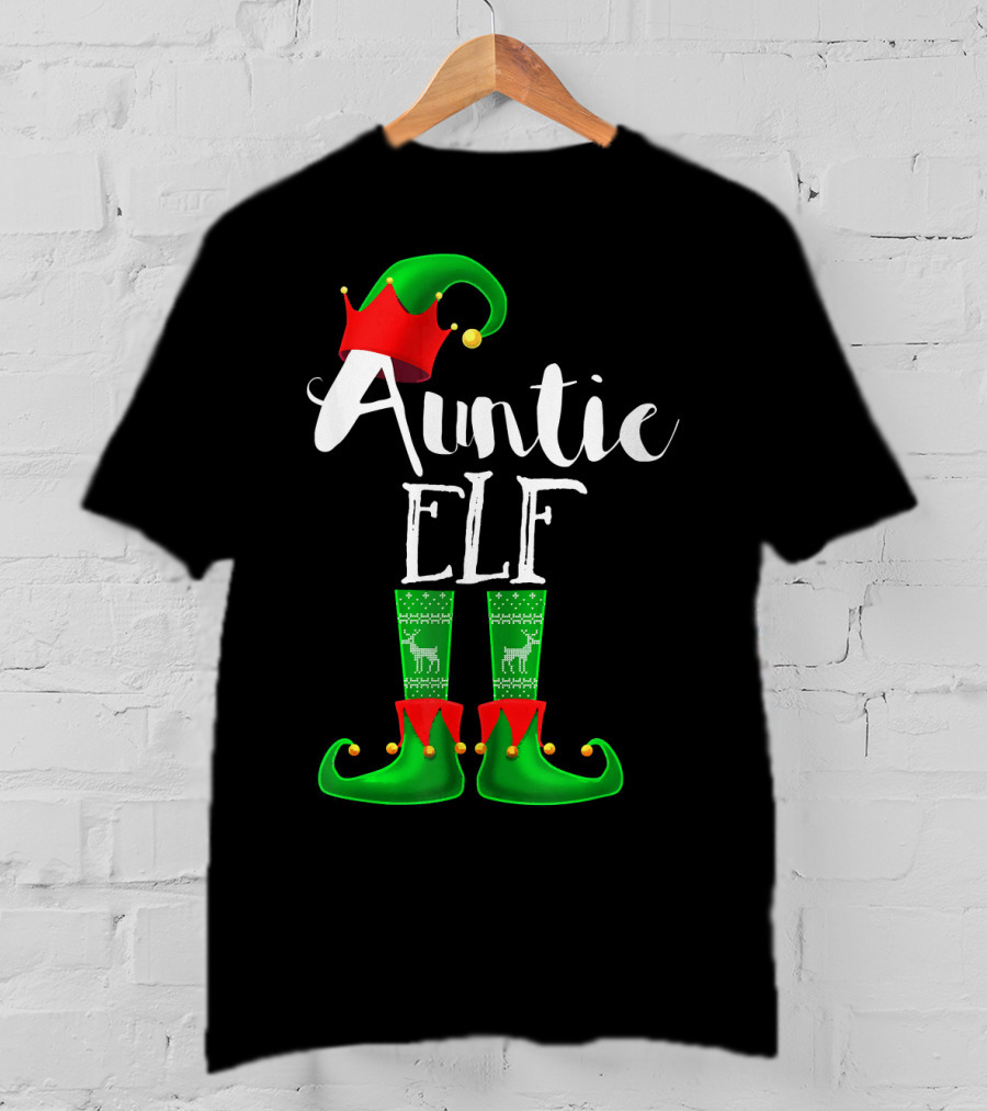 Auntie Elf Matching Family Christmas Socks And Hat T-Shirt
