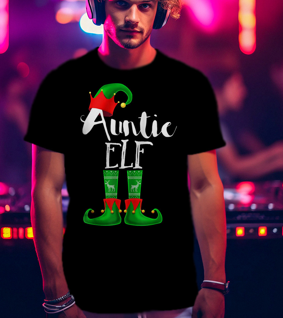 Auntie Elf Matching Family Christmas Socks And Hat T-Shirt