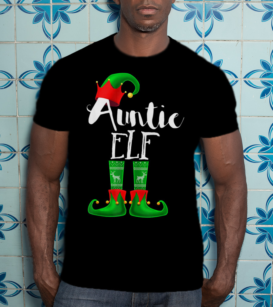 Auntie Elf Matching Family Christmas Socks And Hat T-Shirt