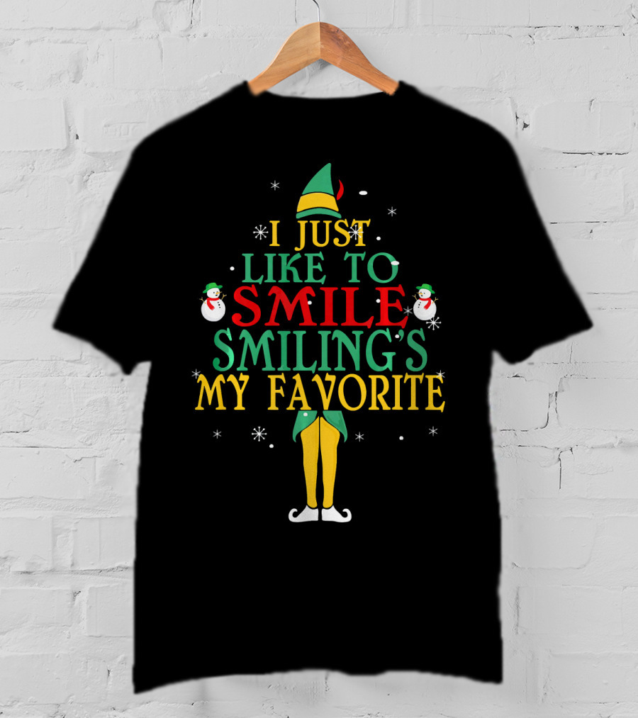 Elf Costume Inspired I Just Like To Smile Smiling's My Favorite Christmas Holiday Edition T-Shirt