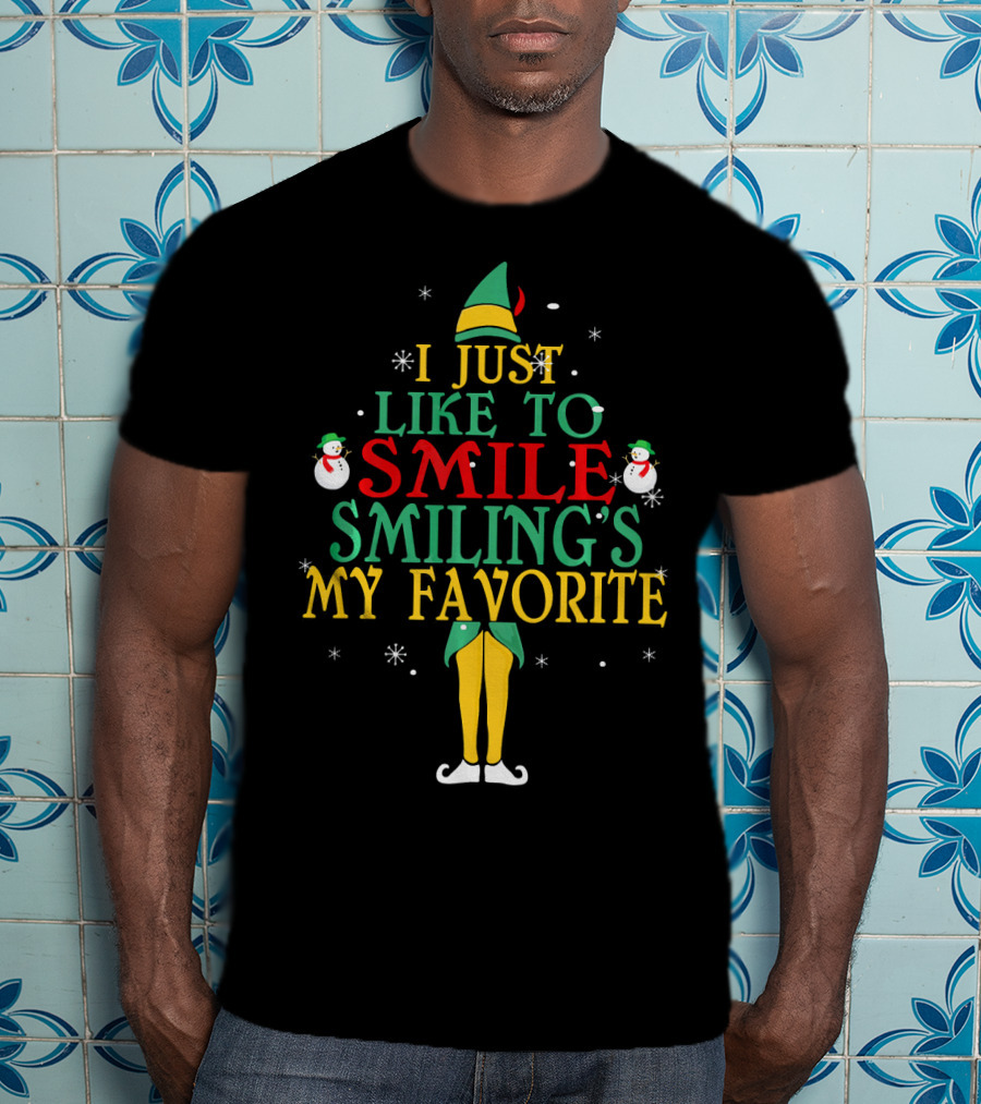 Elf Costume Inspired I Just Like To Smile Smiling's My Favorite Christmas Holiday Edition T-Shirt