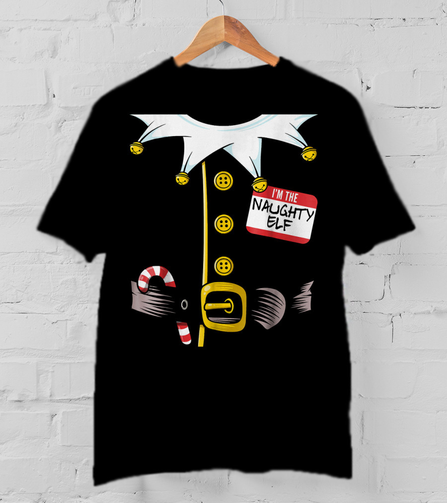 I'm The Naughty Elf With Candy Cane And Bell Collar T-Shirt