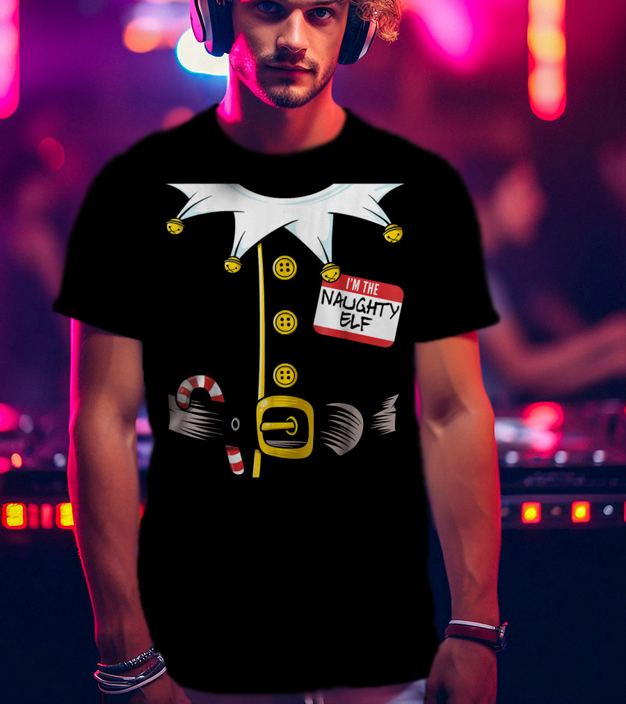 I'm The Naughty Elf With Candy Cane And Bell Collar T-Shirt