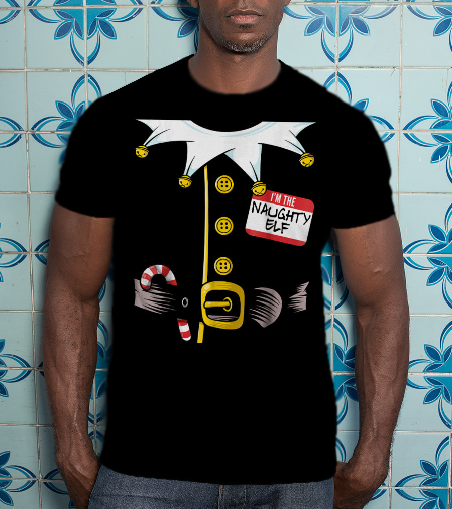 I'm The Naughty Elf With Candy Cane And Bell Collar T-Shirt