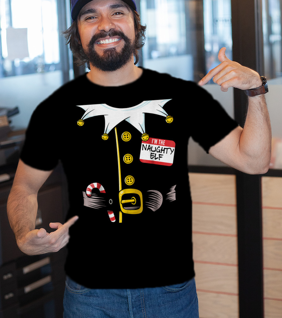 I'm The Naughty Elf With Candy Cane And Bell Collar T-Shirt