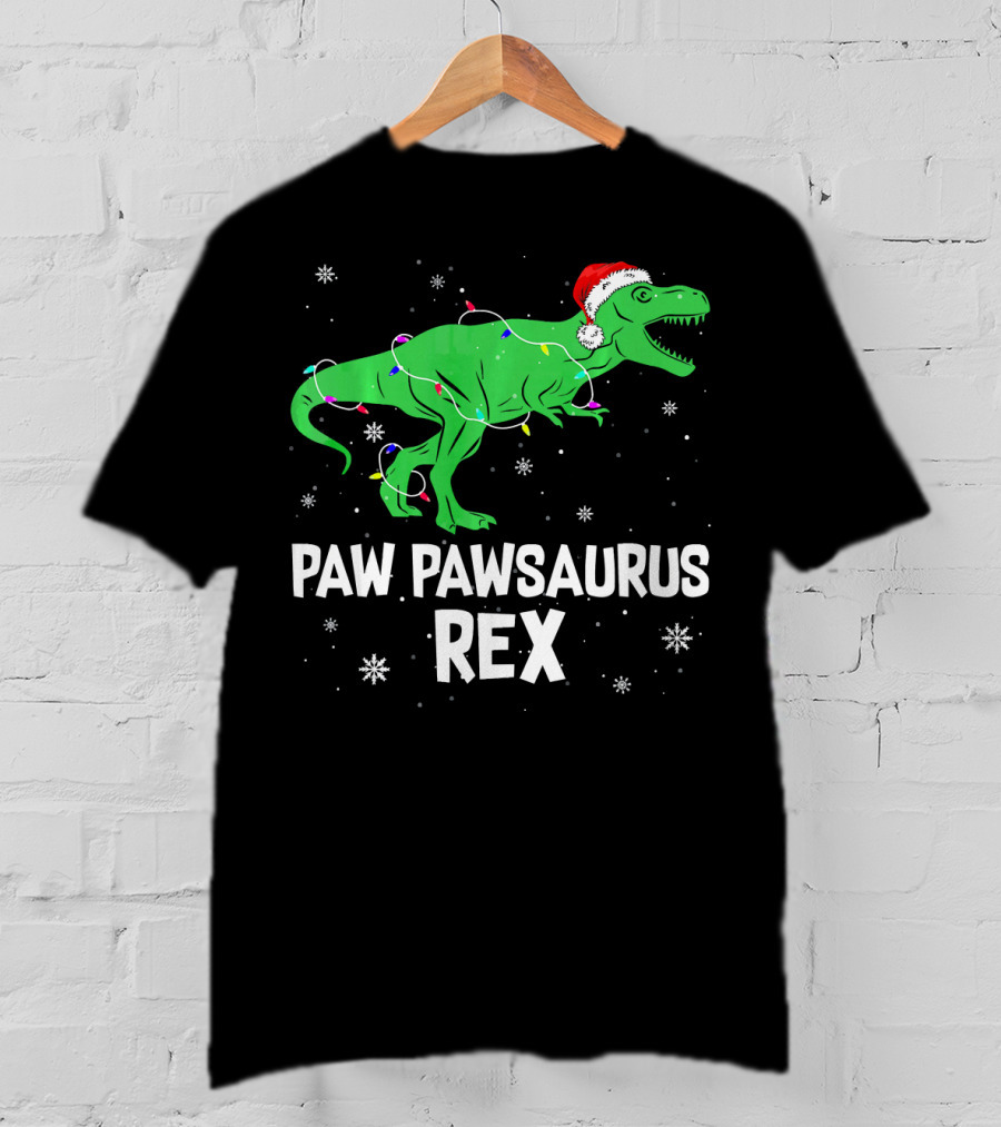 Paw Paw Saurus Rex Santa Hat Christmas Lights T-Shirt