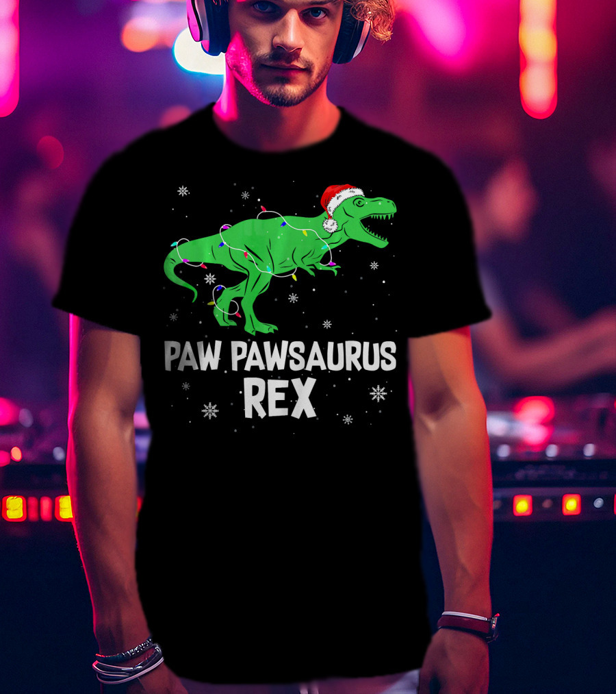 Paw Paw Saurus Rex Santa Hat Christmas Lights T-Shirt