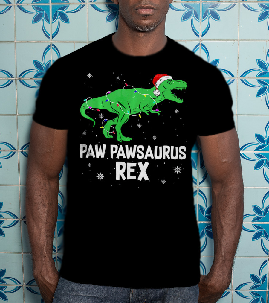 Paw Paw Saurus Rex Santa Hat Christmas Lights T-Shirt