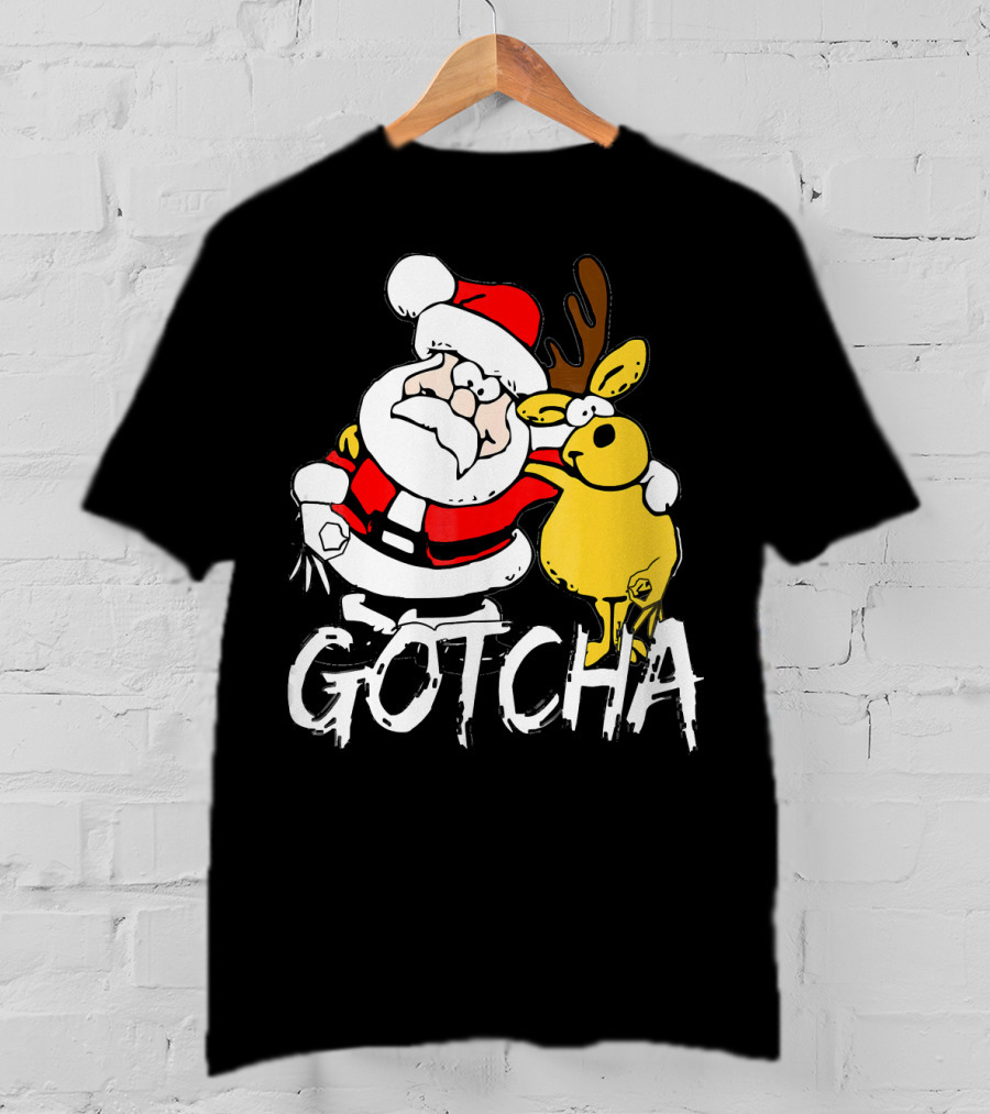 Santa Claus Gotcha Finger Circle Game With Reindeer T-Shirt