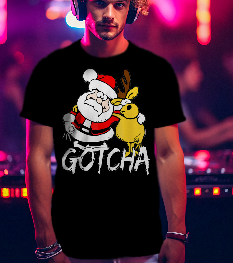 Santa Claus Gotcha Finger Circle Game With Reindeer T-Shirt
