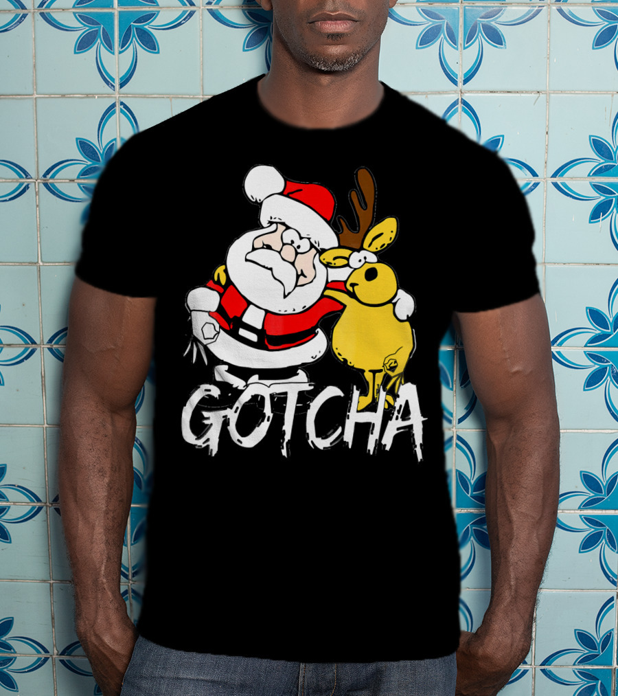 Santa Claus Gotcha Finger Circle Game With Reindeer T-Shirt