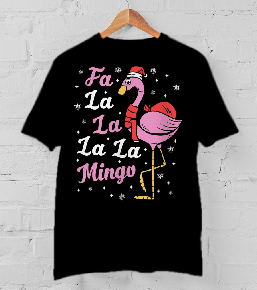 Fa La La La La Mingo Santa Flamingo Holiday Snowflakes T-Shirt