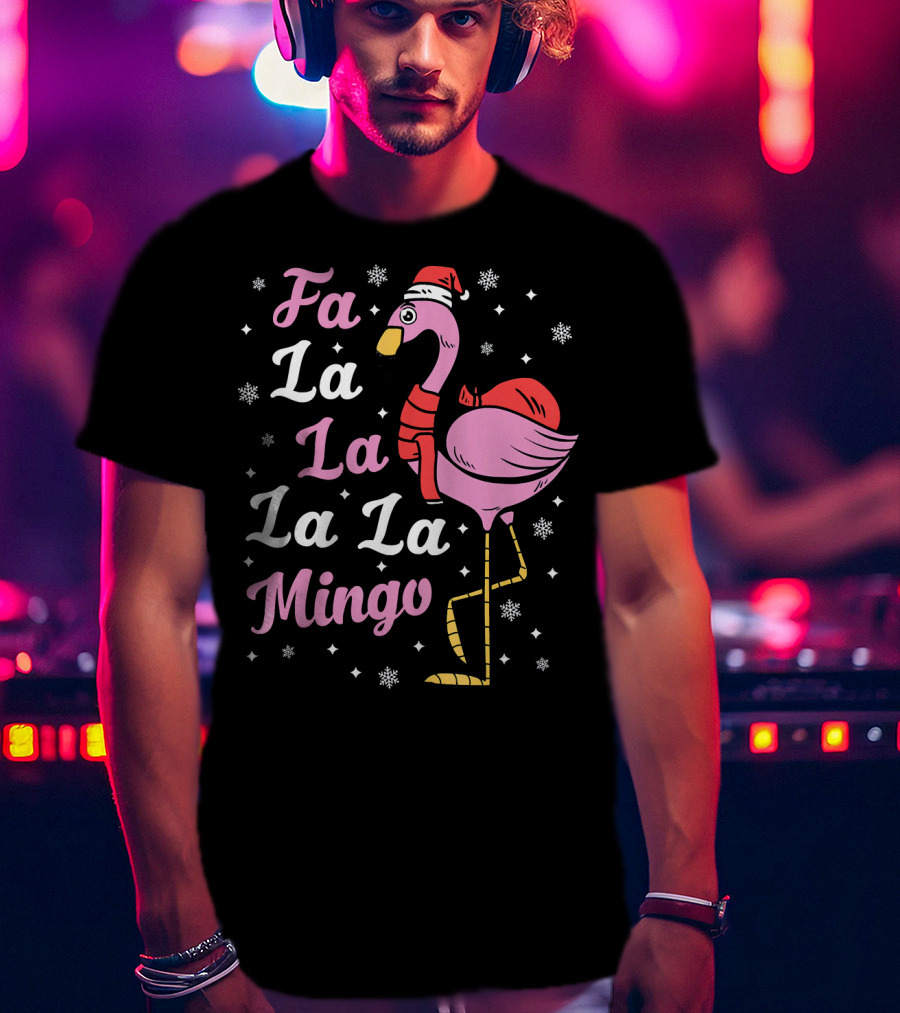 Fa La La La La Mingo Santa Flamingo Holiday Snowflakes T-Shirt