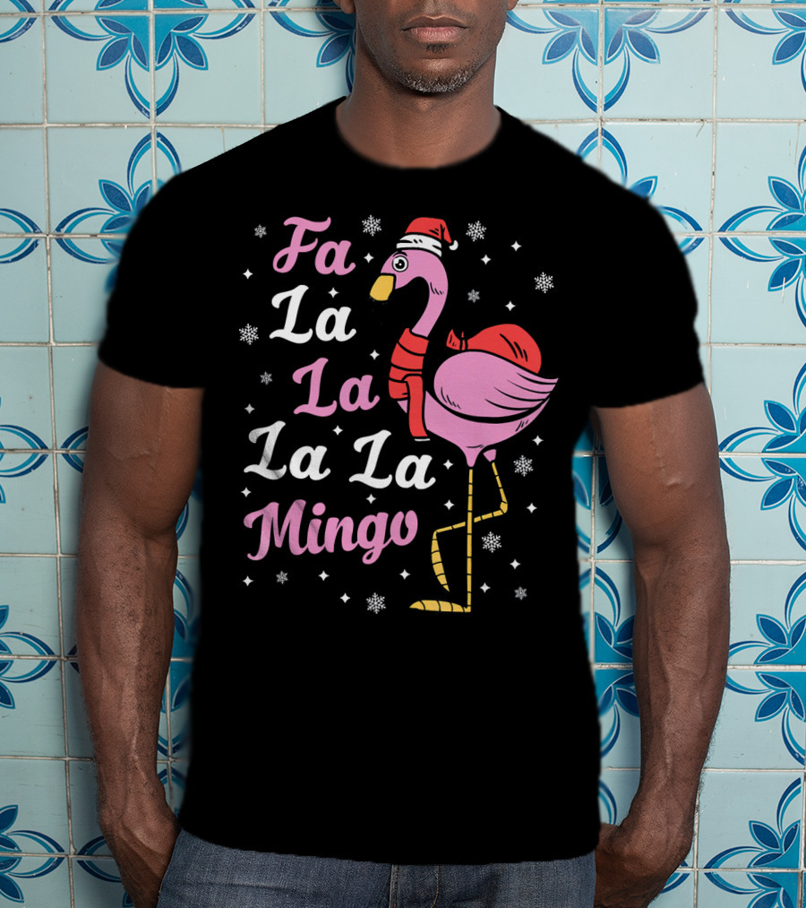 Fa La La La La Mingo Santa Flamingo Holiday Snowflakes T-Shirt