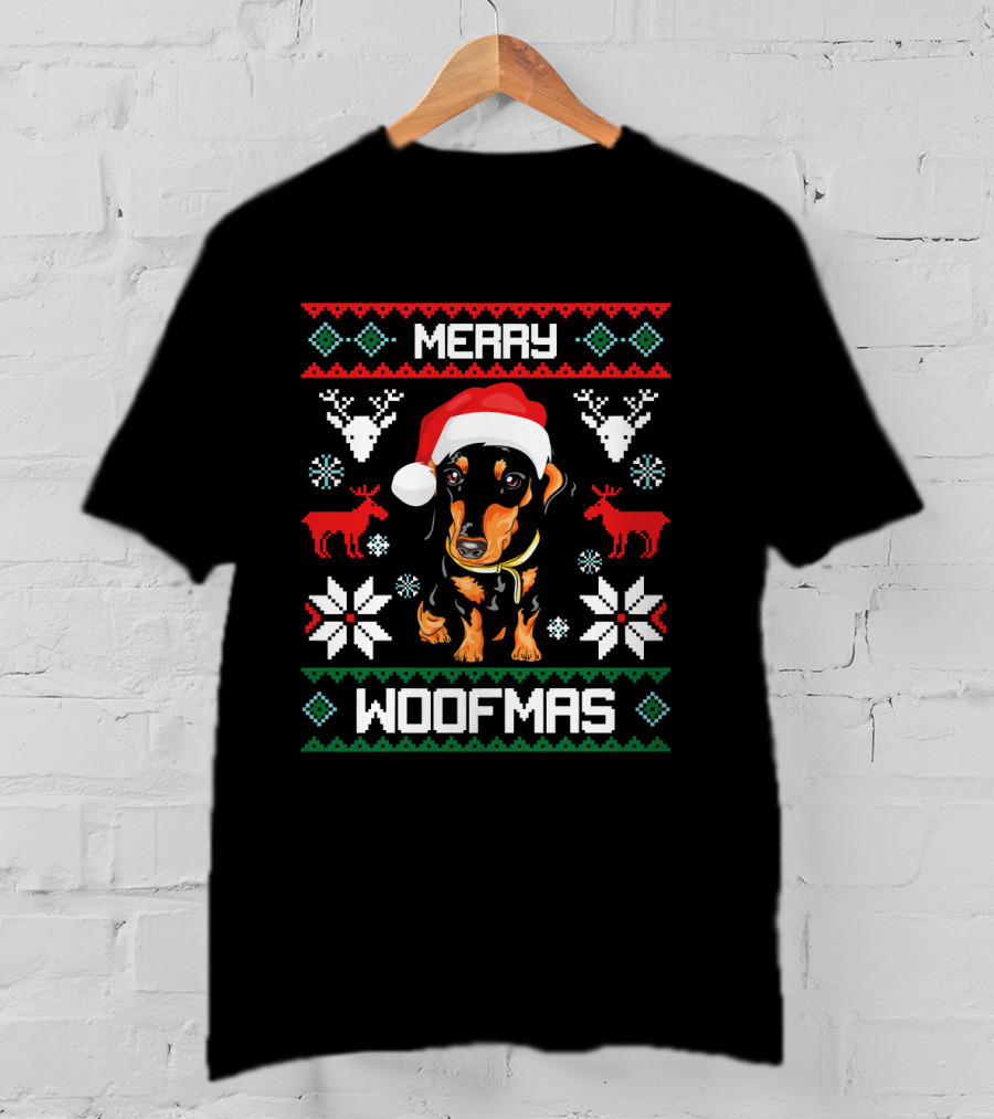 Merry Woofmas Dachshund Christmas Holiday Sweater Doxie T-Shirt