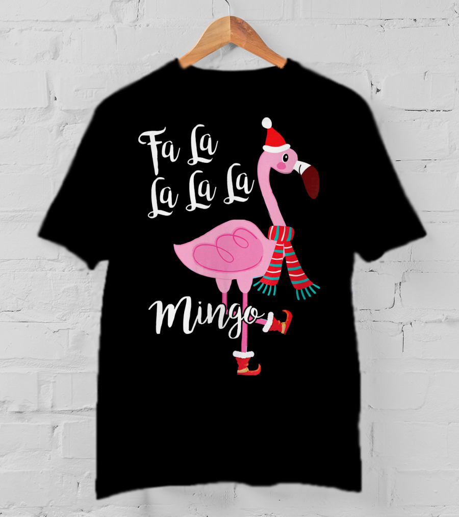 Fa La La La La Mingo Santa Flamingo Scarf Holiday Winter T-Shirt