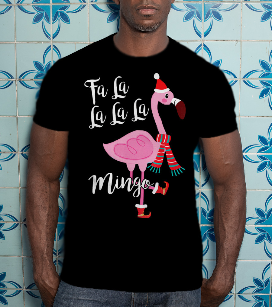 Fa La La La La Mingo Santa Flamingo Scarf Holiday Winter T-Shirt
