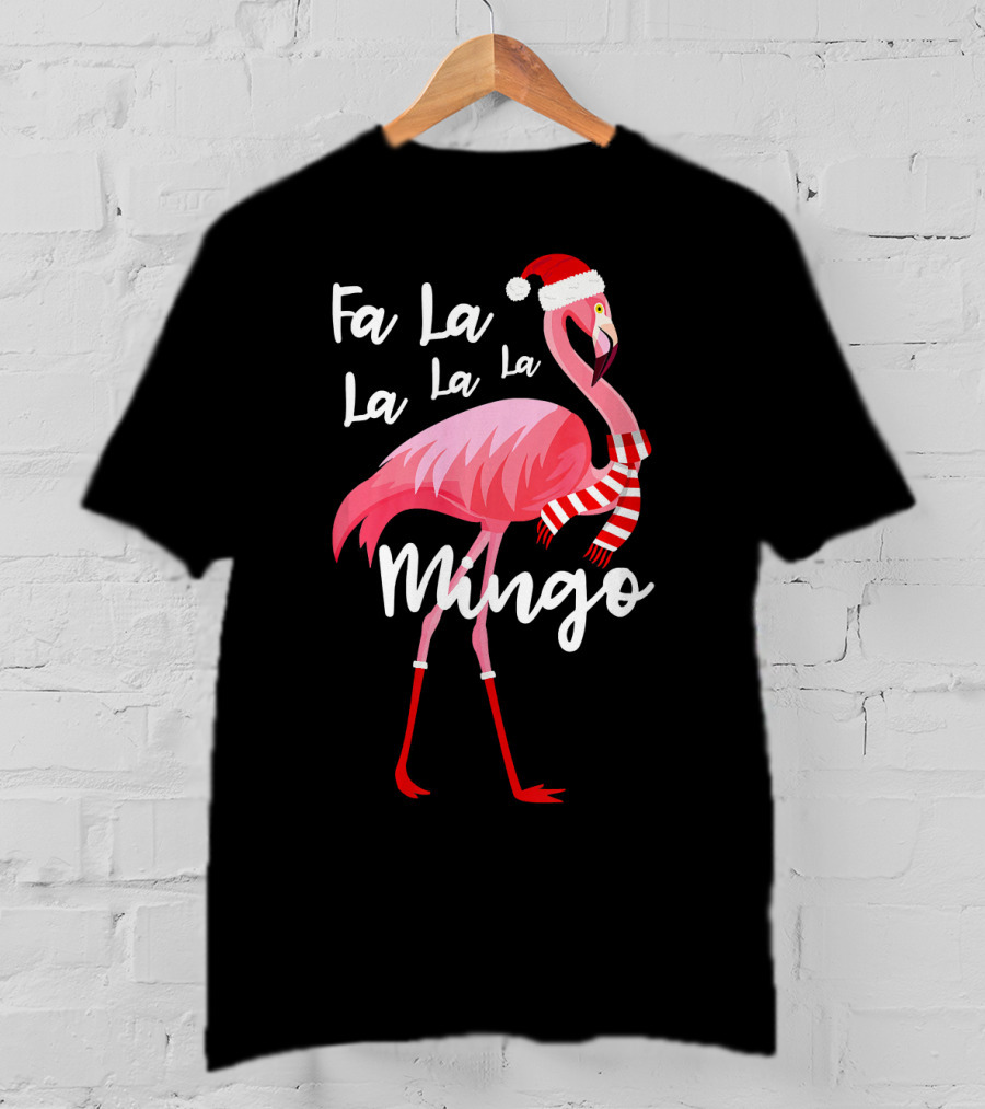 Fa La La La La Mingo Flamingo Santa Hat Holiday T-Shirt