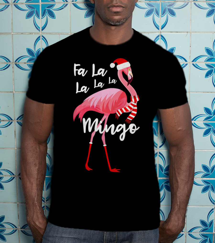 Fa La La La La Mingo Flamingo Santa Hat Holiday T-Shirt