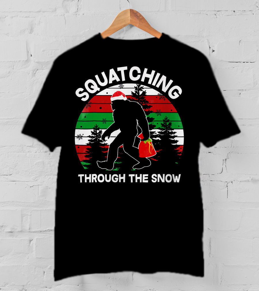 Squatching Through The Snow Santa Bigfoot T-Shirt