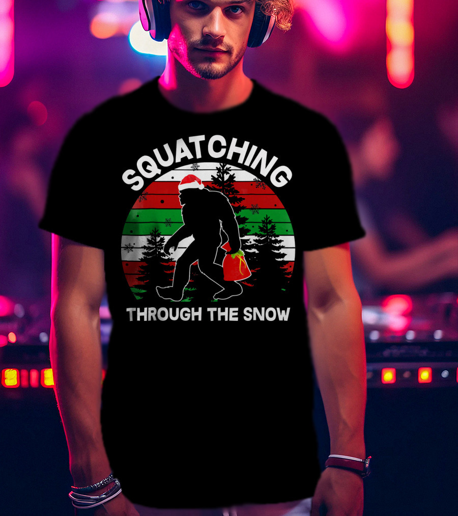Squatching Through The Snow Santa Bigfoot T-Shirt