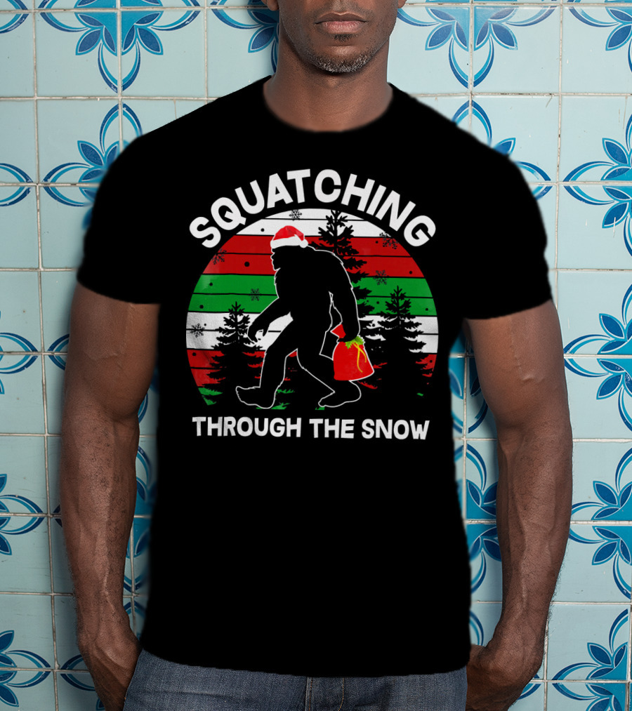 Squatching Through The Snow Santa Bigfoot T-Shirt