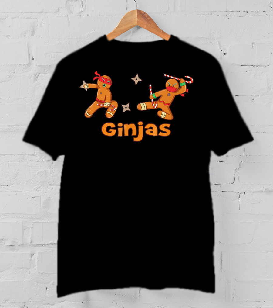 Ginjas Fighting Candy Cane Crew Gingerbr Ninja Gingerbread Cookies T-Shirt