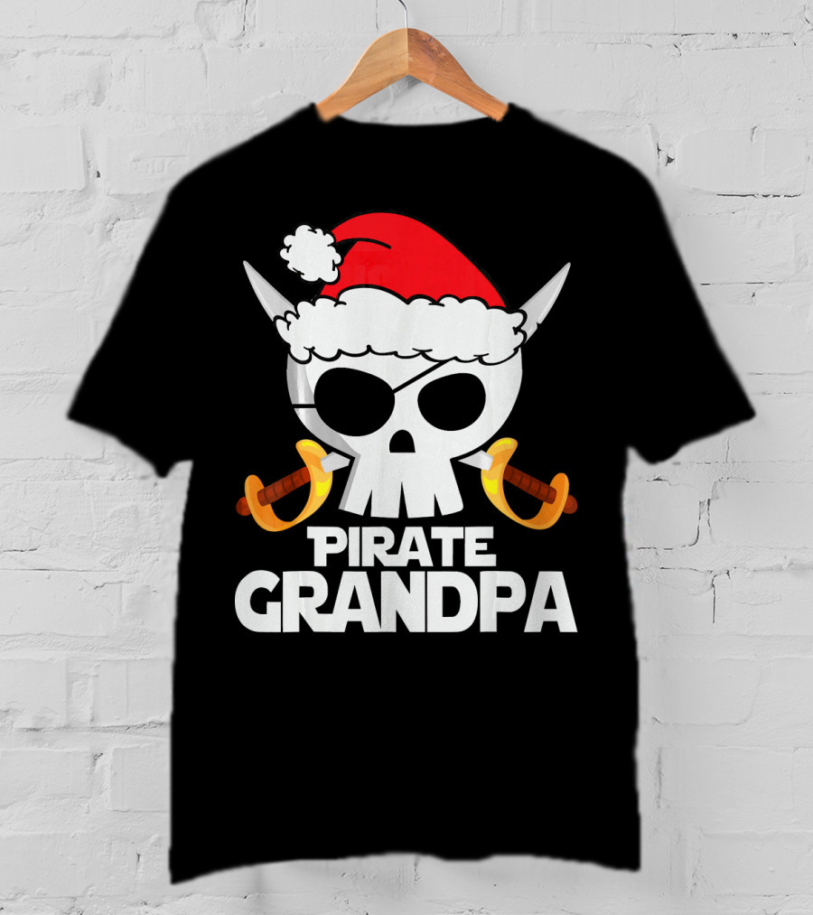 Pirate Grandpa Santa Skull With Swords Christmas Humor T-Shirt