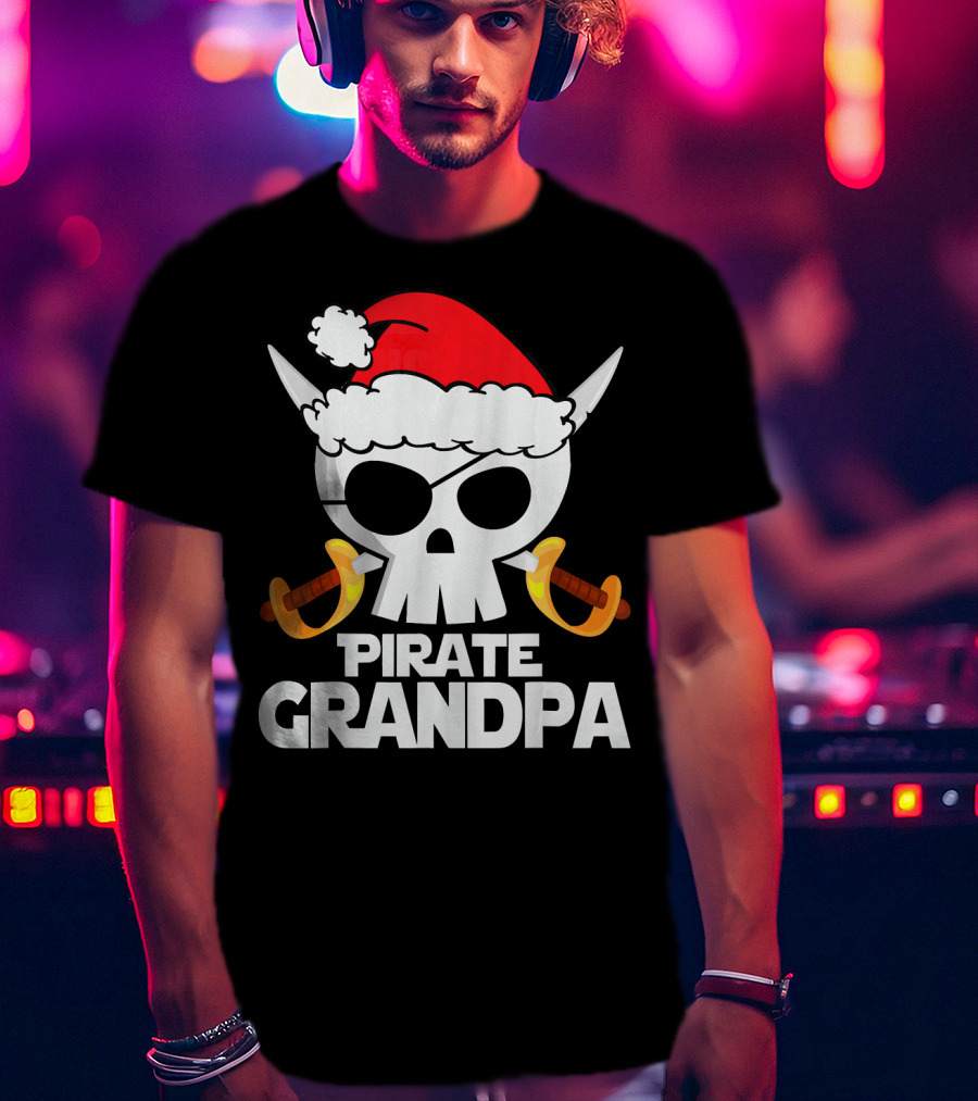 Pirate Grandpa Santa Skull With Swords Christmas Humor T-Shirt